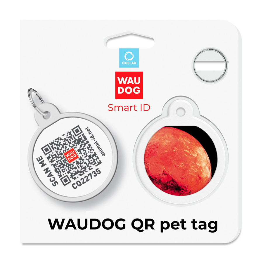 Адресник для собак і котів металевий WAUDOG Smart ID з QR паспортом, малюнок "Марс", коло, Д 25 мм Київ - фото 5