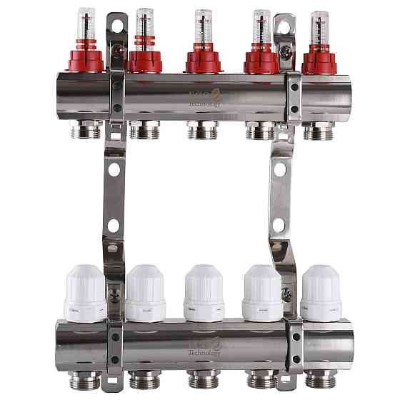 Колектор з вимірювачем витрат, регуляторами та кріпленням ECO 001D 1″x5 (000009828) Київ