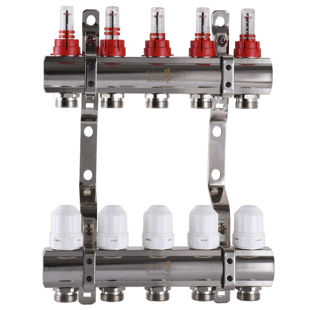 Колектор з вимірювачем витрат, регуляторами та кріпленням ECO 001D 1″x5 (000009828) Київ - фото 1