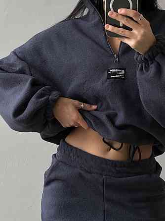 Женский повседневный теплый флисовый костюм двойка турецкий двухсторонний флис Графит, 48/50 Одесса