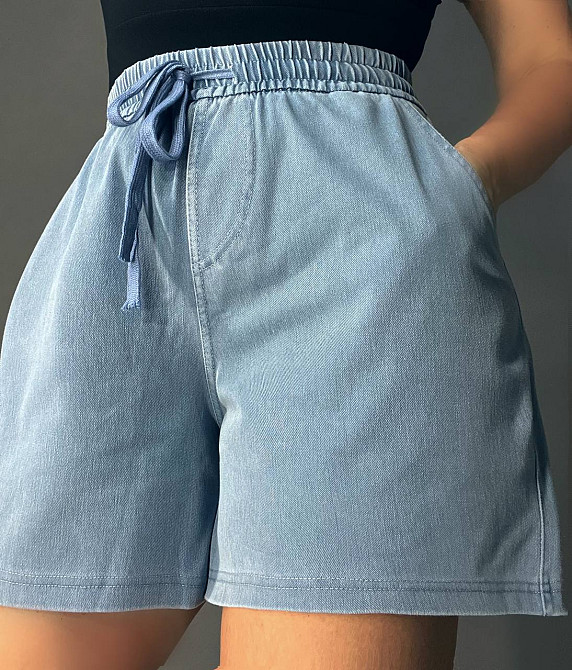 Шорти жіночі джинсові Kenalin 460-4 тенсель тонкі короткі на резинці блакитні, блакитний, M, M, 77 с Одеса - фото 6