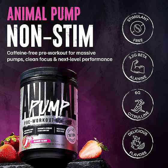 Передтренувальний комплекс Universal Nutrition Animal Pump Non-Stim Powder 440 г, Dragon Berry Луцьк