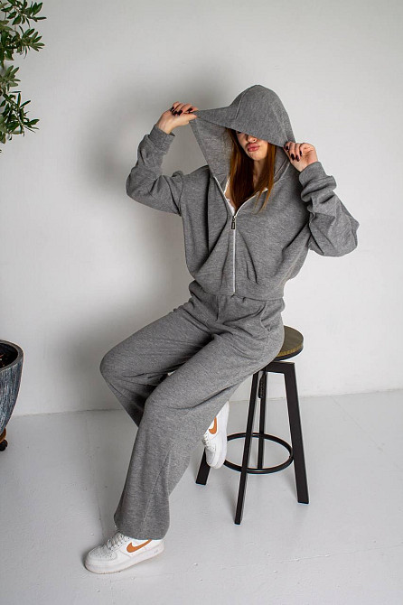 Жіночий стильний повсякденний костюм-двійка рубчик Сірий Одеса - фото 2