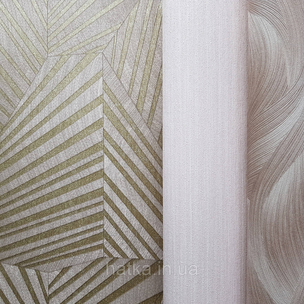 Шпалери метрові вінілові на флізелін дизайнерські Erismann Elle геометрія абстракція смуги рожеві золотом 3д Київ - фото 2