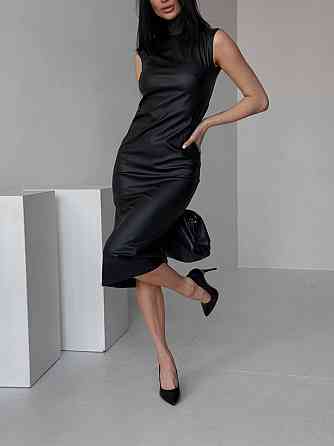 Женское базовое миди платье из эко-кожи Черный, 42/44 Одесса