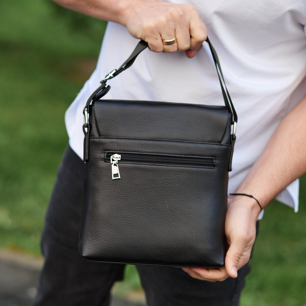 Чорна шкіряна чоловіча барсетка через плече Tiding Bag Київ - фото 5