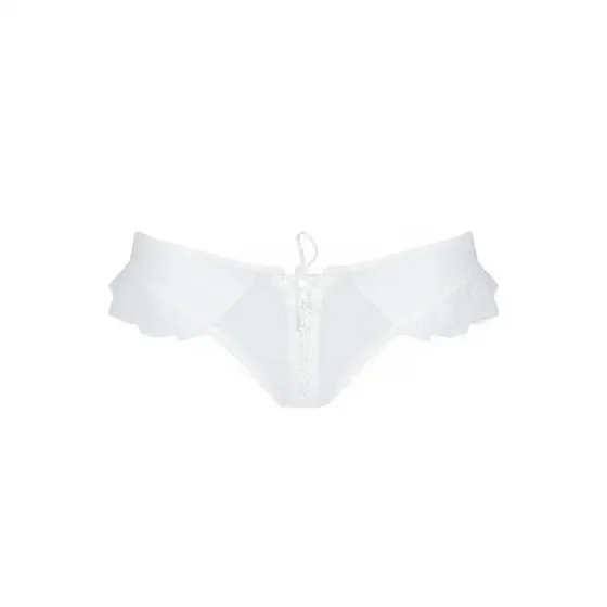 Трусики в горошок, з рюшами та шнурівкою Passion FATIN THONG L/XL, white Львов