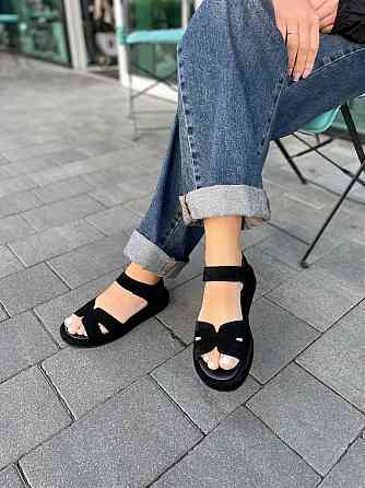 Соната Босоніжки жіночі чорні літні Соната Люба з натуральної замші / Босоніжки на низькому ход Коломыя