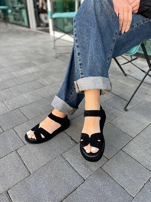 Соната Босоніжки жіночі чорні літні Соната Люба з натуральної замші / Босоніжки на низькому ход Коломыя - изображение 2