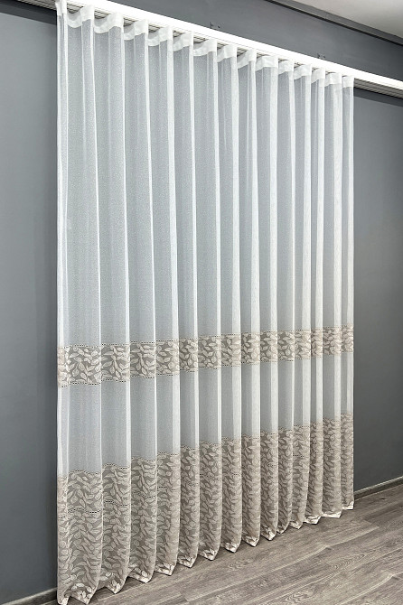 Тюль VR-Textil 2011т Жакард Білий з капучино 300х250 см (42-1339) Київ - фото 3