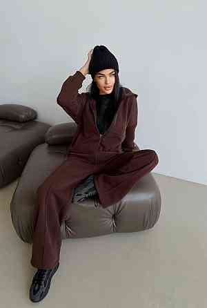 Женский теплый прогулочный костюм двойка: брюки + зип-худи трехнитка на флисе Одесса