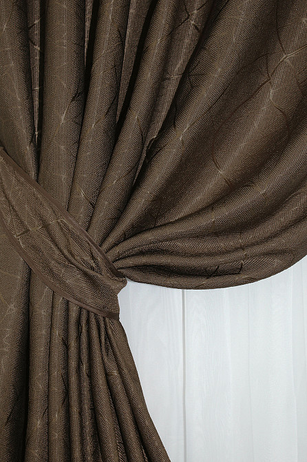 Комплект готових штор VR-Textil Льон Савана № 688ш Коричневий 150х270 см 2 шт (30-467) Київ - фото 4