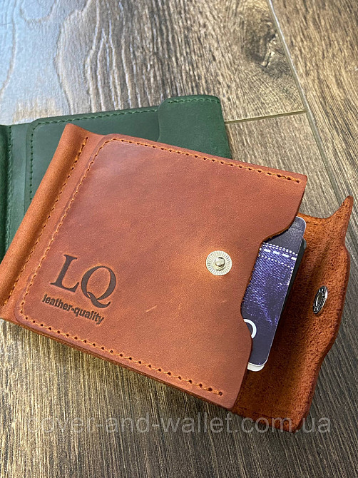 Коричневий шкіряний затиск для грошей ручної роботи LQ Leather Київ - фото 3