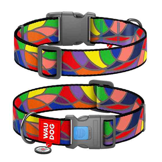 Нашийник для собак нейлоновий WAUDOG Nylon з QR-паспортом, малюнок "Вітраж", пластиковий фастекс, XXL, Ш 35 мм Вінниця