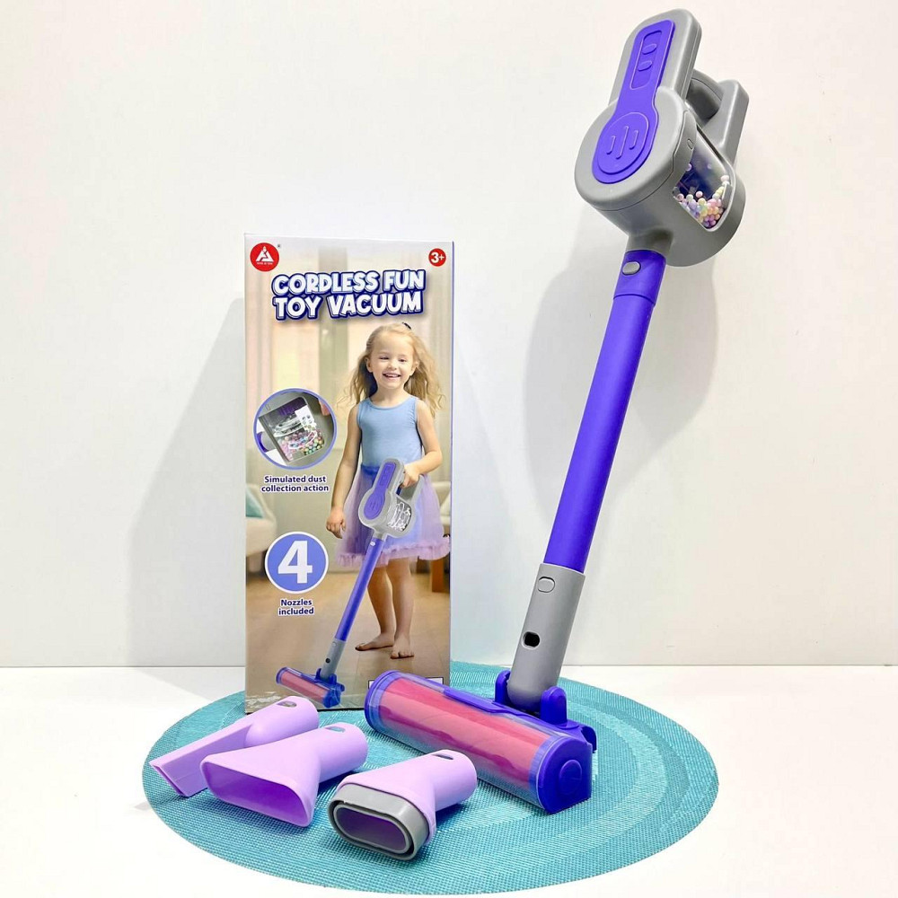 Набір побутова техніка пилосос пінопластові кульки насадки звук на батарейці 56см Фіолетовий (HJ619D) Чернигов - изображение 1