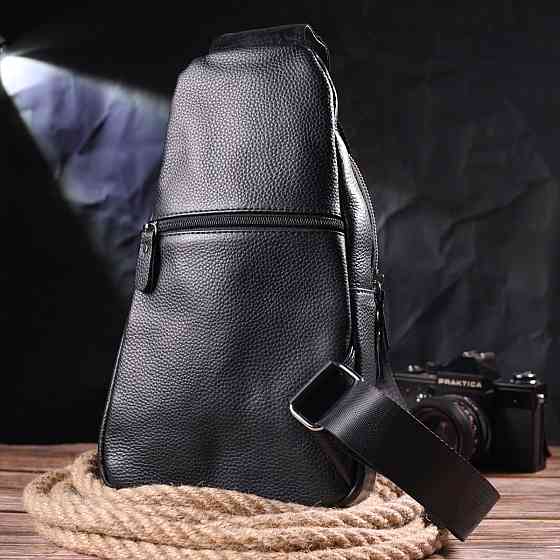 Стильная мужская сумка слинг из натуральной зернистой кожи Черный (Vintage) Киев