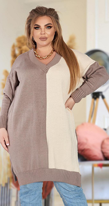 Двоколірний подовжений светр (50-54) Київ - фото 2