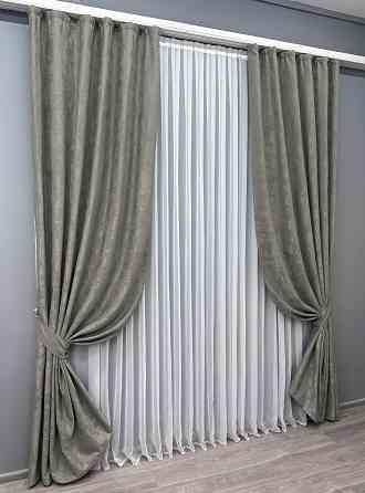 Комплект готових штор VR-Textil Жакард Sultan № 875ш Сірий 100х290 см 2 шт (31-892) Київ