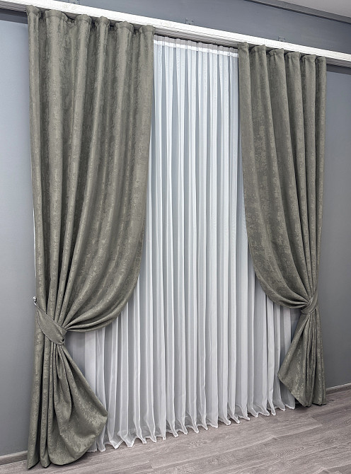 Комплект готових штор VR-Textil Жакард Sultan № 875ш Сірий 100х290 см 2 шт (31-892) Київ - фото 3