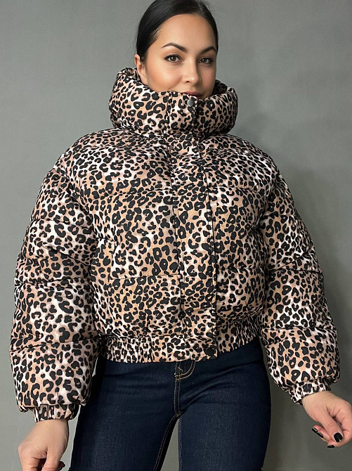 Куртка жіноча Lady Yep 9006 коротка з капюшоном леопардовий принт на резинці демісезонна світло-кори Одеса - фото 1