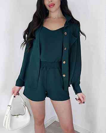 Жіночий легкий костюм-трійка: сорочка, майка та шорти креп жатка Пляшка, 42/44 Одеса