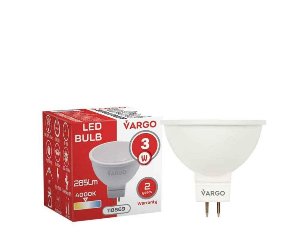 Лампа світлодіодна 3W GU5,3 MR16 GU5.3 4000К 220V (V-118869) ТМ VARGO Київ - фото 1