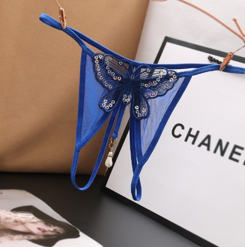 Трусы с бусинкой и пайетками синие - размер универсальный, резинка до 84см Киев - изображение 1