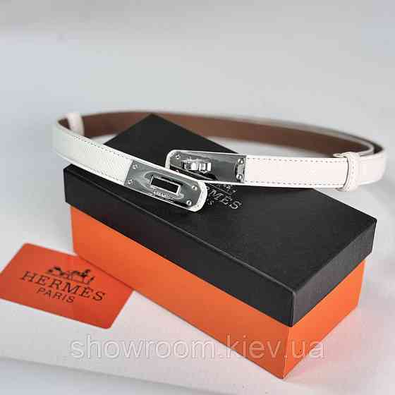 Тонкий білий жіночий ремінь зі шкіри (280-1) Київ