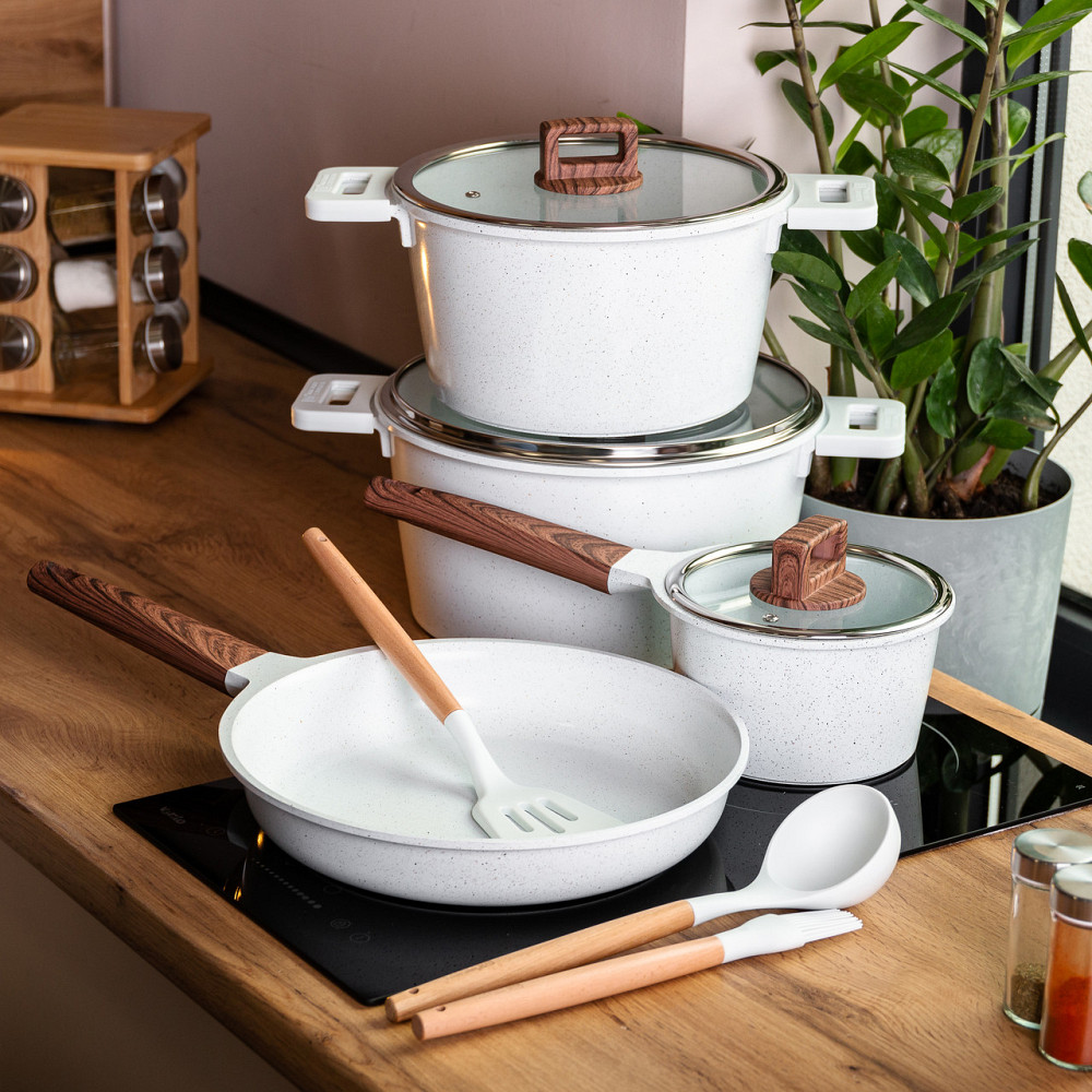 MGC Набір посуду алюміній з товстим дном MGC з лопаткою, ополоником і щіткою білий HP-4-406W Коломия - фото 7