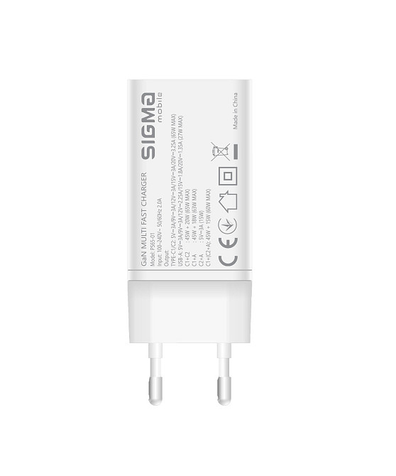 Мережевий зарядний пристрій Sigma mobile X-power 65 W GaN, PD, QC (2xUSB-C + 1xUSB-A) White (PS65-01) ( 24216 ) Харьков - изображение 8