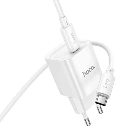 Мережевий зарядний пристрій з кабелем HOCO C146A Charm single port PD20W charger set (C to C) (EU) White Одеса
