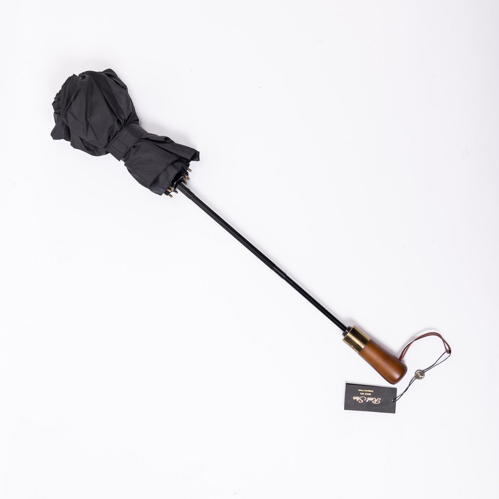 Парасолька автоматична з дерев'яною ручкою класична з поліестеру діаметр 116 см Чорна HP-23-8B Київ - фото 3