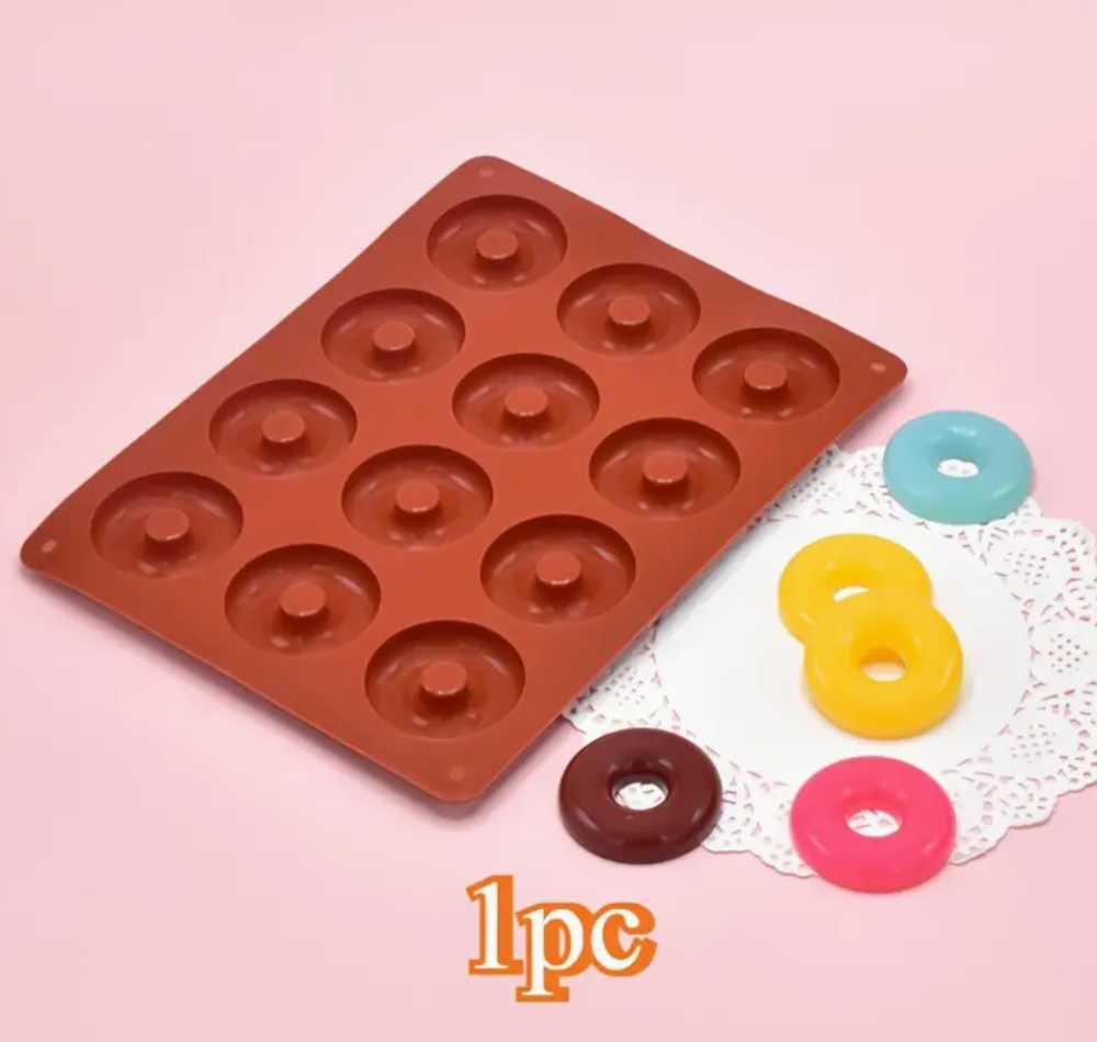 Силіконова форма 25×19 см на 12 осередків у вигляді пончиків для цукерок, мармеладу, випічки та інших солодощів Одеса - фото 1