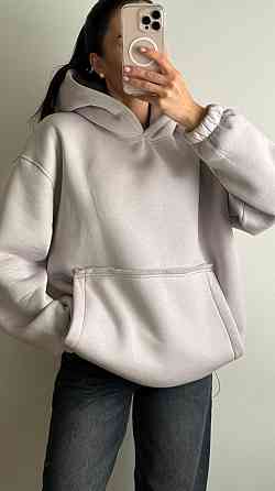 Жіноче тепле об'ємне базове худі оверсайз крою турецька трьохнитка на флісі Одеса