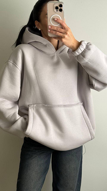 Жіноче тепле об'ємне базове худі оверсайз крою турецька трьохнитка на флісі Одеса - фото 5