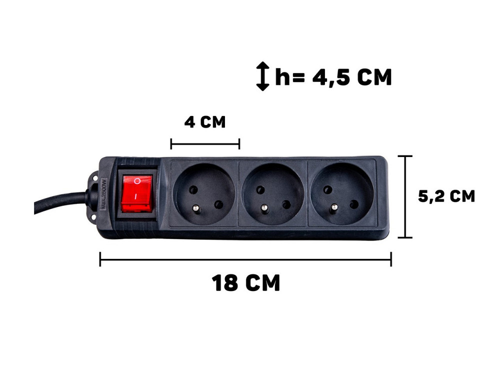 Подовжувач електричний "Keltin" побутовий IP20 із заземленням і вимикачем  3 метра 3 гнізда чорний Стрый - изображение 7