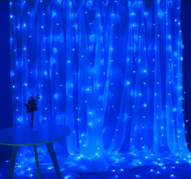 Гирлянда штора Водопад 240-B большая лампа 3D led blue 3х2м (силиконовый провод с удлинением) Винница - изображение 11