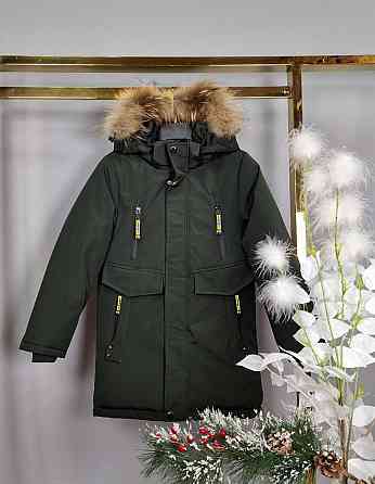 Детская зимняя куртка на мальчика подростка хаки на 9 лет на холофайбере Николаев