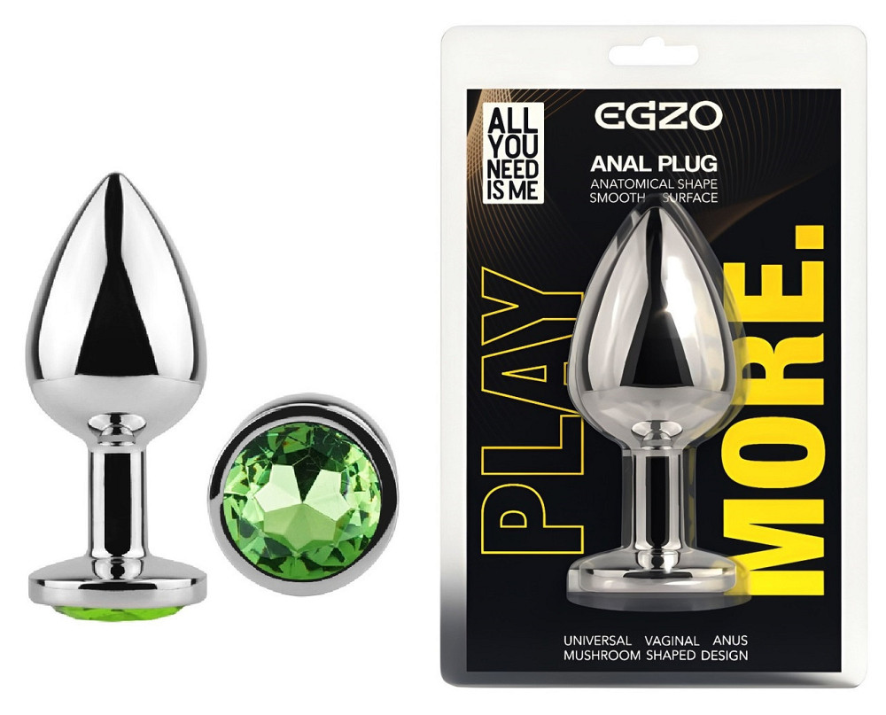 Анальна пробка з кристалом EGZO - Silver Round Plug Green size S Sex Aura Київ - фото 1