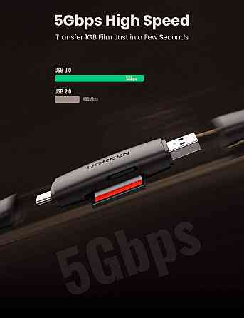 Кардрідер 2- в-1 TF/SD Ugreen CM304 80191 USB & USB-C (Чорний) Николаев