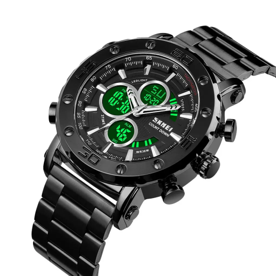 Чоловічий годинник Skmei 1636 з браслетом Чорний з чорним Київ