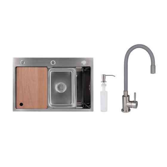 Акційний набір Lidz: мийка H6845 Decor 3,0/1,0 мм + Змішувач Aria для кухні з гнучким виливом (k35) Grey Київ