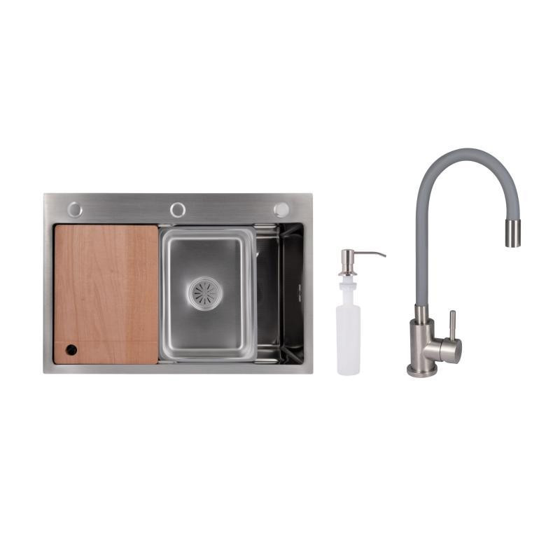 Акційний набір Lidz: мийка H6845 Decor 3,0/1,0 мм + Змішувач Aria для кухні з гнучким виливом (k35) Grey Київ - фото 1