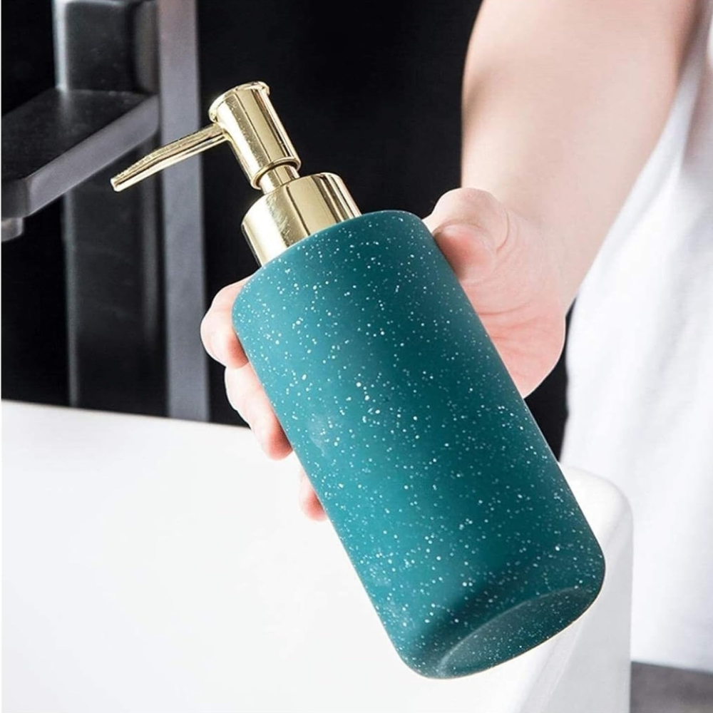 Дозатор керамический для мыла в ванную и кухню 300 мл, диспенсер для жидкого мыла и моющего средства, зелёный Каменец-Подольский - изображение 2