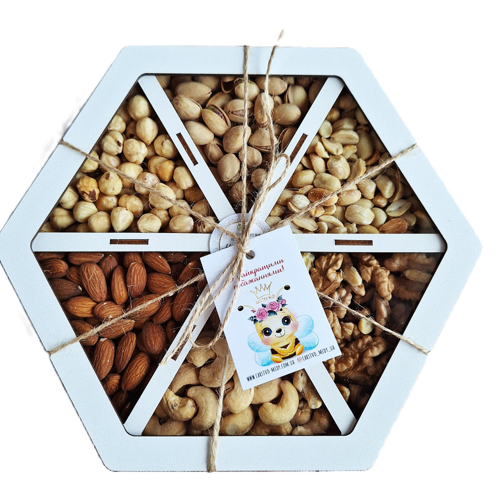 Подарунковий набір горішків у дерев'яній коробочці 450 грамів Одеса - фото 1