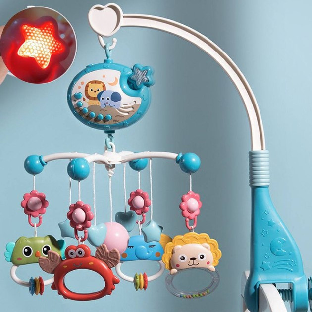 Музичний проектор карусель-мобіль-нічник з пультом та підвісними елементами Блакитний (698-84-85) Чернігів - фото 3