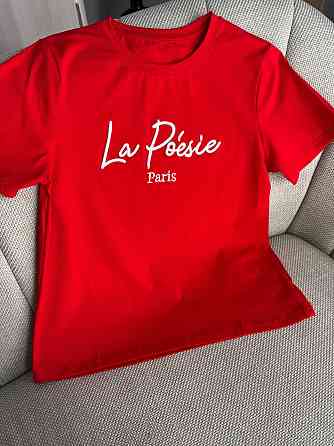 Футболка жіноча A-N 30103 базова з вишивкою La Poésie Paris однотонна, червоний, one size Київ