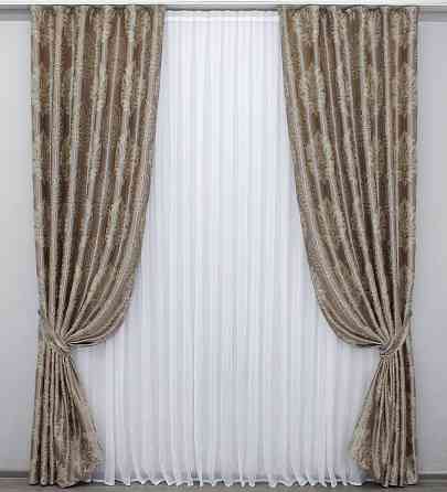 Комплект готових штор VR-Textil Блекаут-софт Корона № 1280ш(А) Карамельний з бежевим 100х270 см 2шт (31-589) Київ