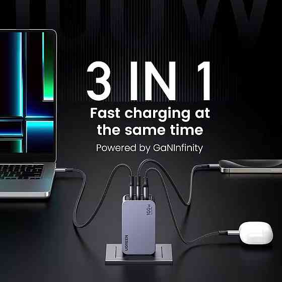 Зарядний пристрій 3xUSB 100W (2xUSB-C+USB-A) Gan Nexode Pro сірий X757 Ugreen Винница