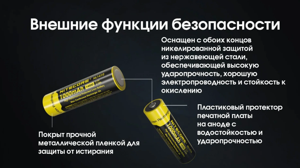 Акумулятор захищений Li-Ion 14500 Nitecore NL1410 1000mAh (Чорно-жовтий) Вінниця - фото 9